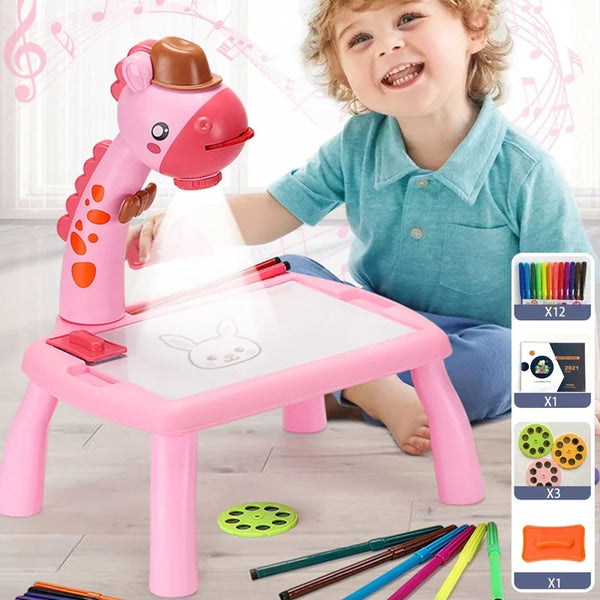 Brinquedo para crianças com projetor de rastreio e desenho, educativo para aprendizagem com 12 lápis de cor, atraente e inovador, seguro e fácil de usar para crianças de 3 a 8 anos
