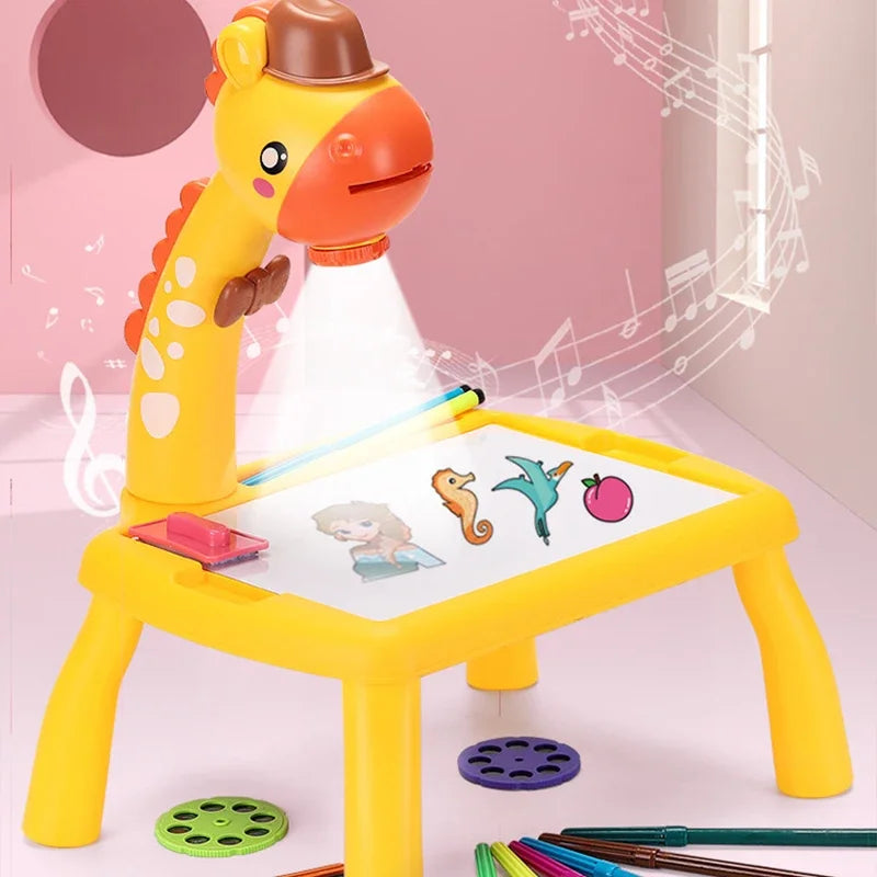 Brinquedo para crianças com projetor de rastreio e desenho, educativo para aprendizagem com 12 lápis de cor, atraente e inovador, seguro e fácil de usar para crianças de 3 a 8 anos