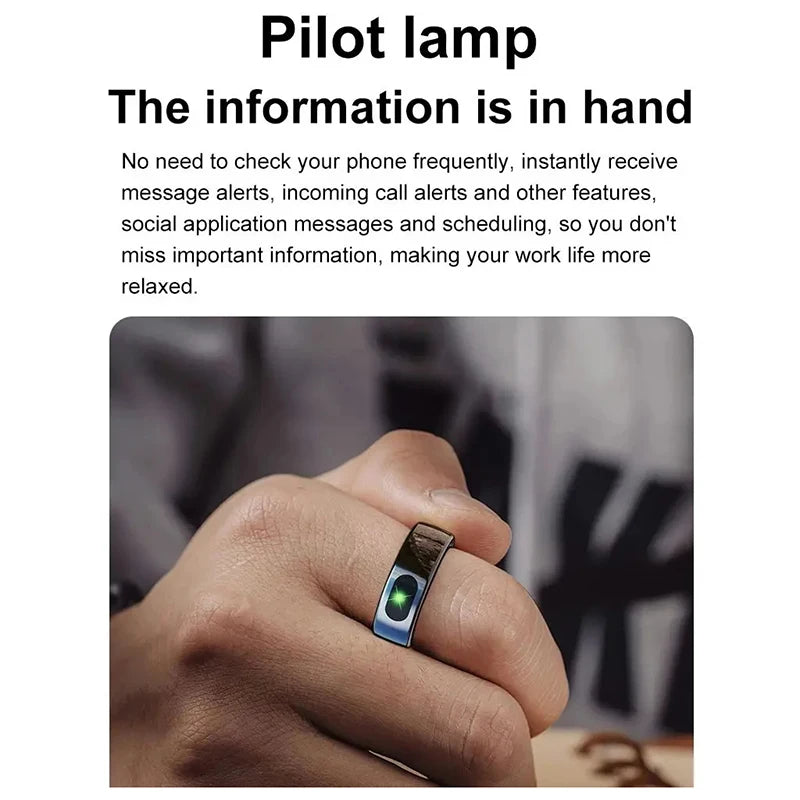 Anel inteligente, bluetooth, monitor de saúde, freqüência cardíaca, oxigênio no sangue, sono, temperatura corporal, controle por gesto, à prova d'água e esportes diversos