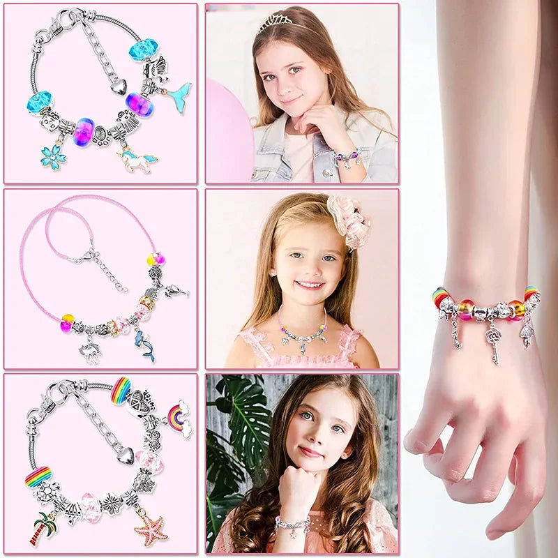 Kit de fabricação de pulseiras para meninas, 112 peças, kit de pulseiras com miçangas, pingentes de joias, pulseiras para artesanato DIY, joias de presente para meninas adolescentes