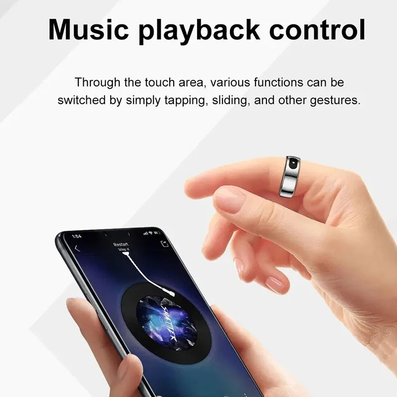 Anel inteligente, bluetooth, monitor de saúde, freqüência cardíaca, oxigênio no sangue, sono, temperatura corporal, controle por gesto, à prova d'água e esportes diversos