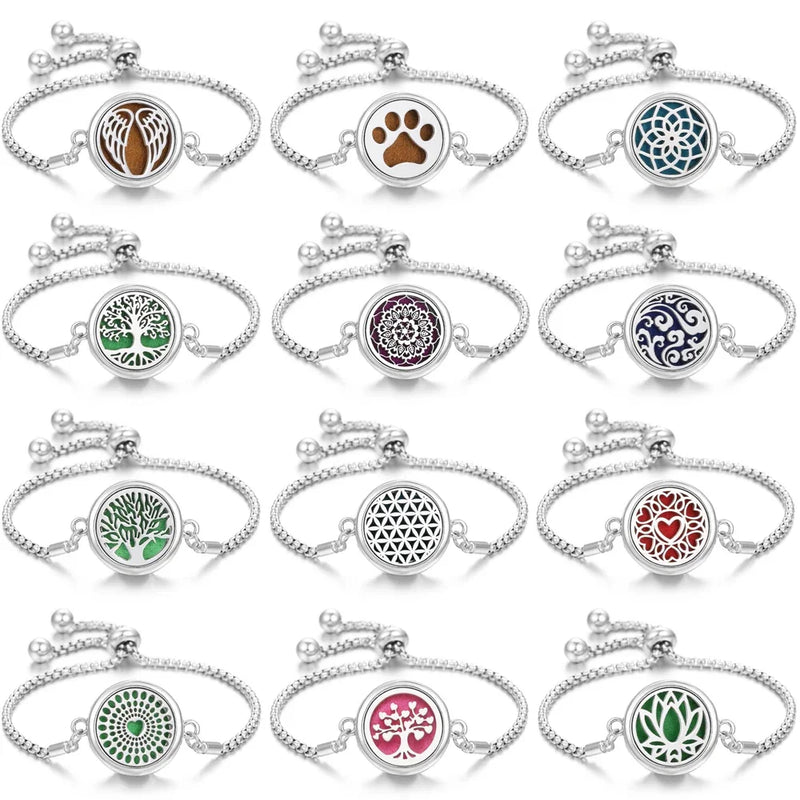Bracelete (Pulseira ou Tornozeleira) com difusor de óleo essencial de aço inoxidável, pingente de aromaterapia, ajustável