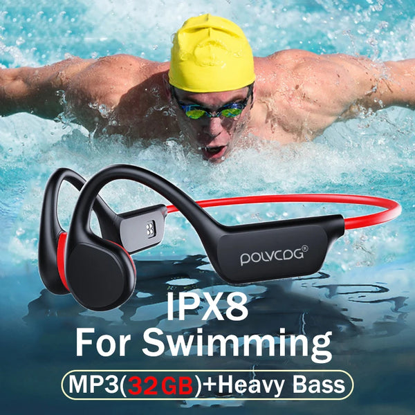 Fone de ouvido de condução óssea POLVCDG, IPX8, 32 GB para MP3, Bluetooth 5.3, à prova d'água, próprio para natação e diversas atividades físicas