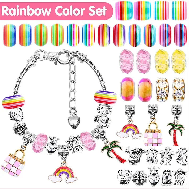 Kit de fabricação de pulseiras para meninas, 112 peças, kit de pulseiras com miçangas, pingentes de joias, pulseiras para artesanato DIY, joias de presente para meninas adolescentes