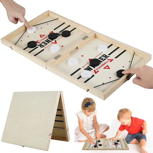 Jogo de disco de estilingue rápido de madeira de tamanho grande, jogo de tabuleiro portátil de hóquei de mesa