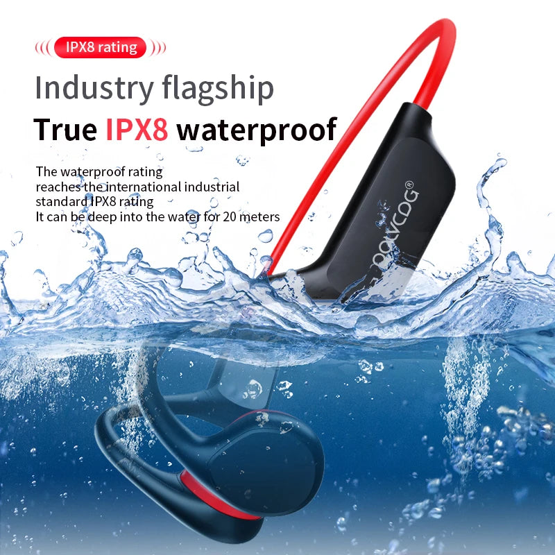 Fone de ouvido de condução óssea POLVCDG, IPX8, 32 GB para MP3, Bluetooth 5.3, à prova d'água, próprio para natação e diversas atividades físicas