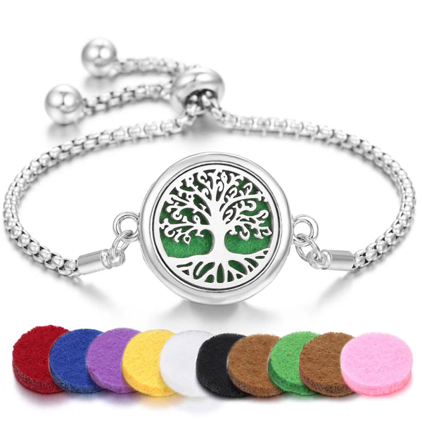 Bracelete (Pulseira ou Tornozeleira) com difusor de óleo essencial de aço inoxidável, pingente de aromaterapia, ajustável